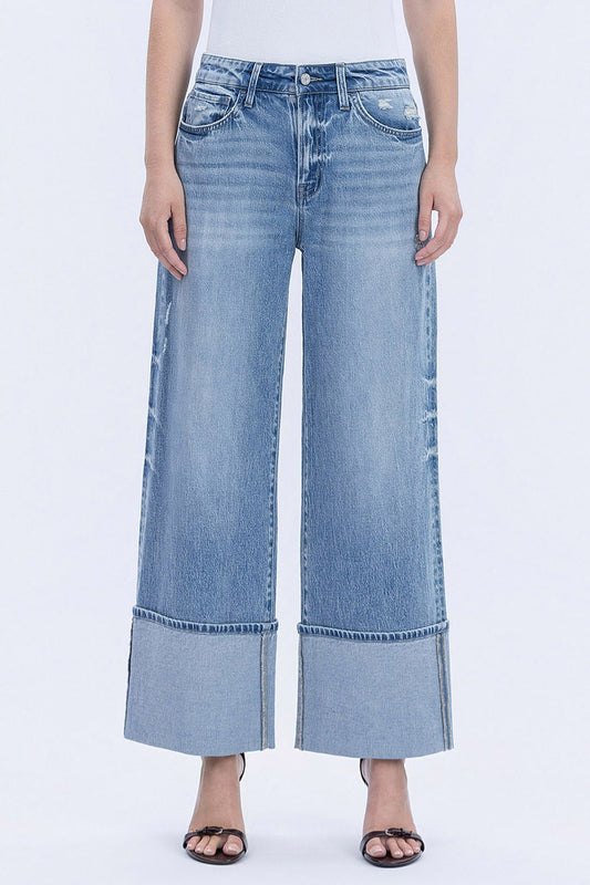 High Rise Cuffed Wide Leg Jeans Vervet