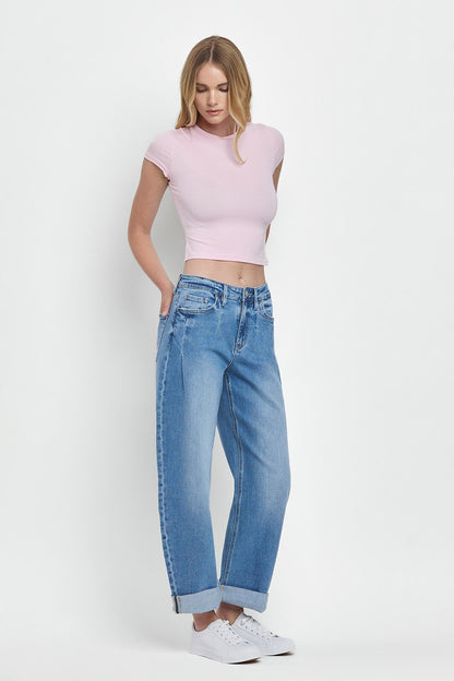 Wind Snap Super High Rise Double Cuffed Barrel Jeans by Vervet