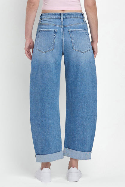 Wind Snap Super High Rise Double Cuffed Barrel Jeans by Vervet