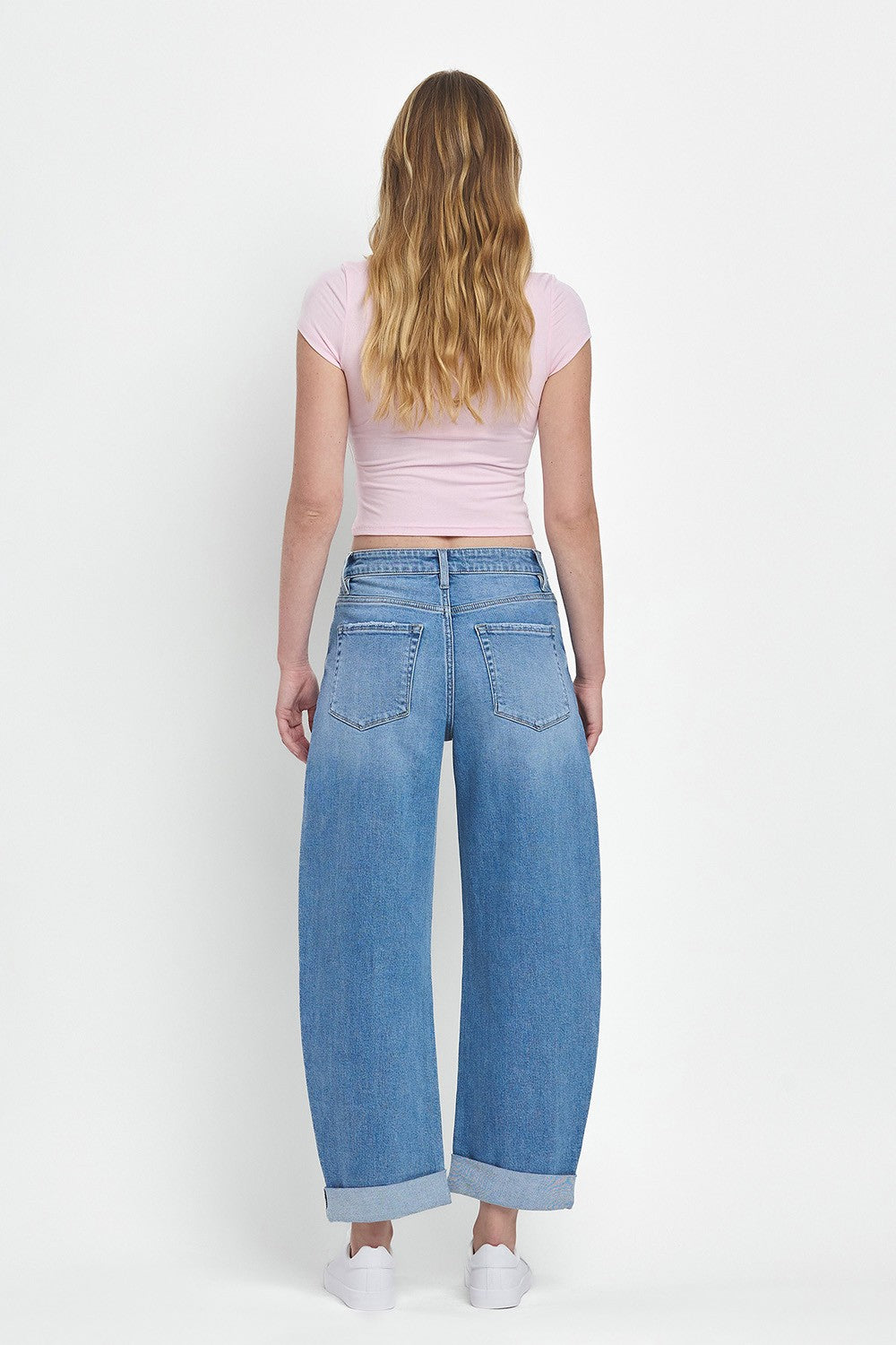 Wind Snap Super High Rise Double Cuffed Barrel Jeans by Vervet