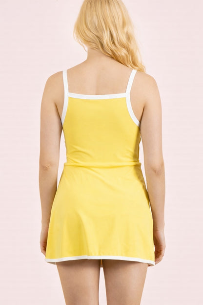 Front Slit Activewear Mini Dress W/ Inside Shorts
