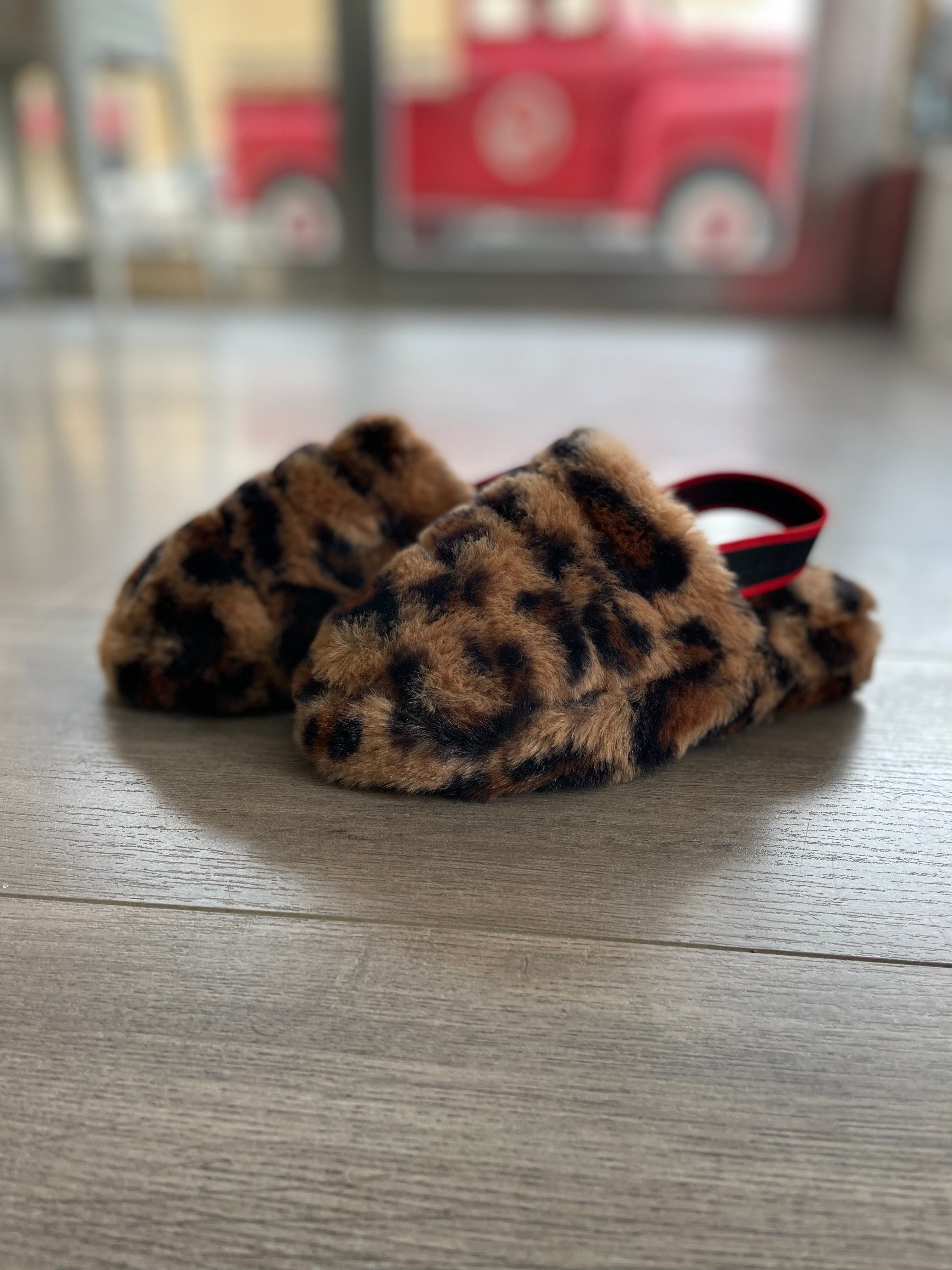 Youth Leopard Furry Slip on Shoes