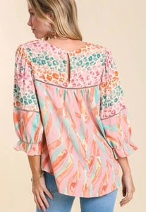 Pastel Mixed Print Top