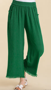 Kelly Green Linen Wide Leg Pants