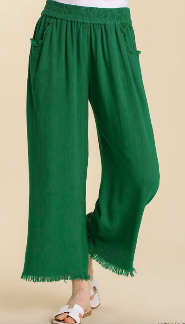 Kelly Green Linen Wide Leg Pants
