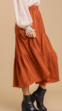 Rust Elastic Waist Band Tiered Skirt