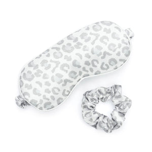 Gray Leopard Silky Eye Mask and Scrunchie Set