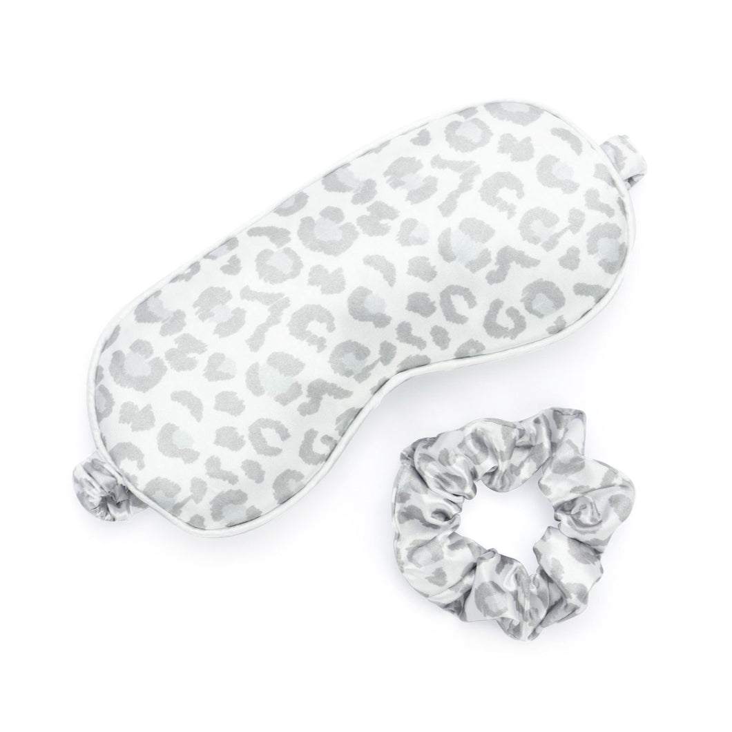 Gray Leopard Silky Eye Mask and Scrunchie Set