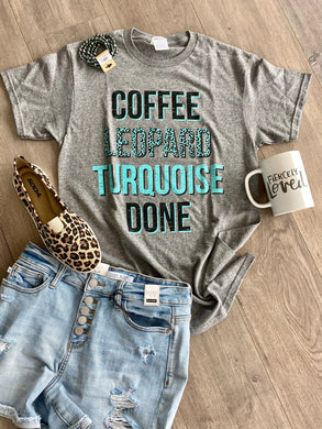 Coffee Leopard Turquoise Tee