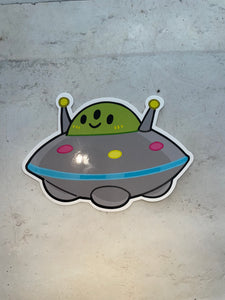 Alien in Spaceship Sticker