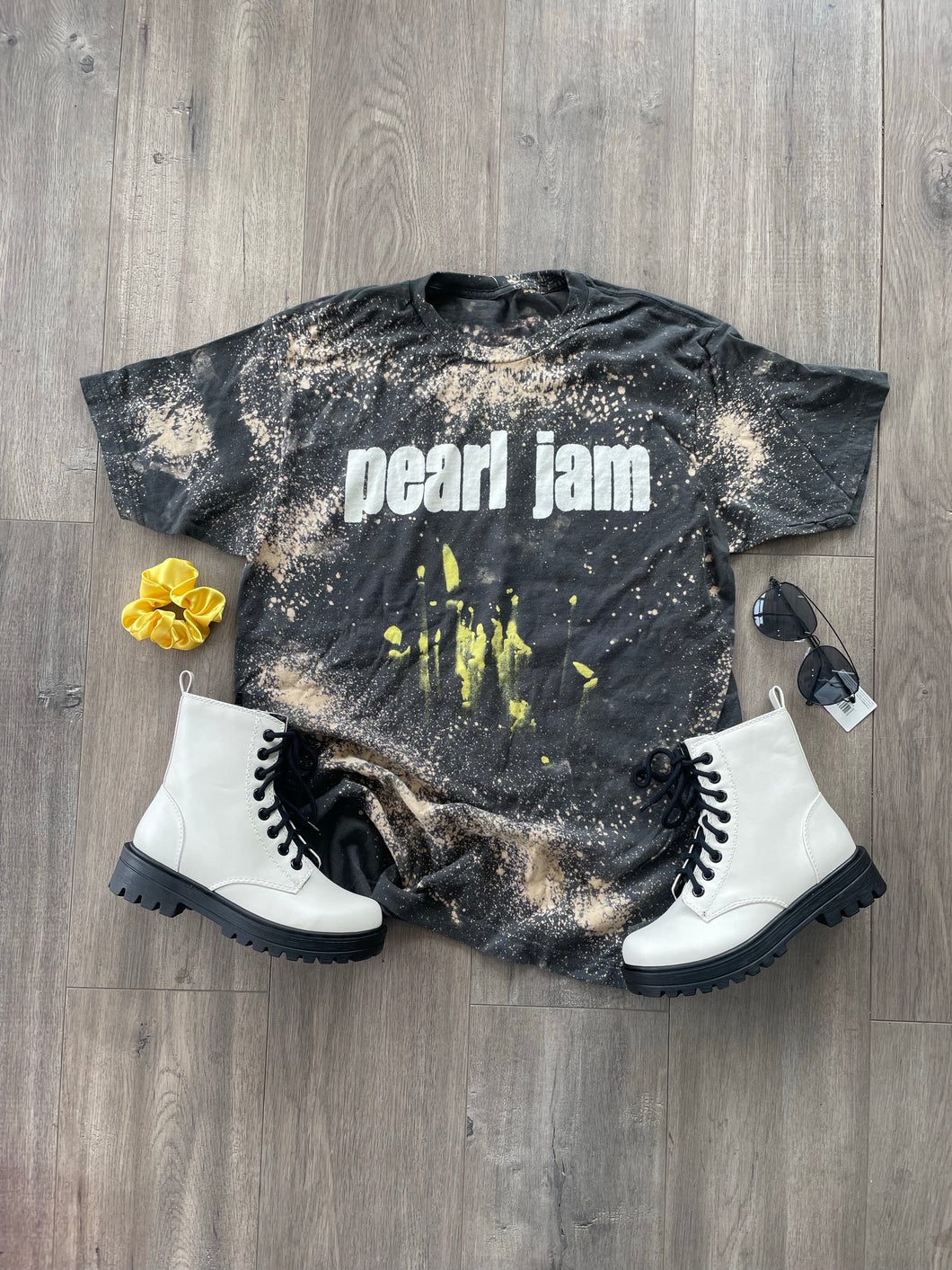 Licensed Pearl Jam Screen Print Bleached T-Shirt