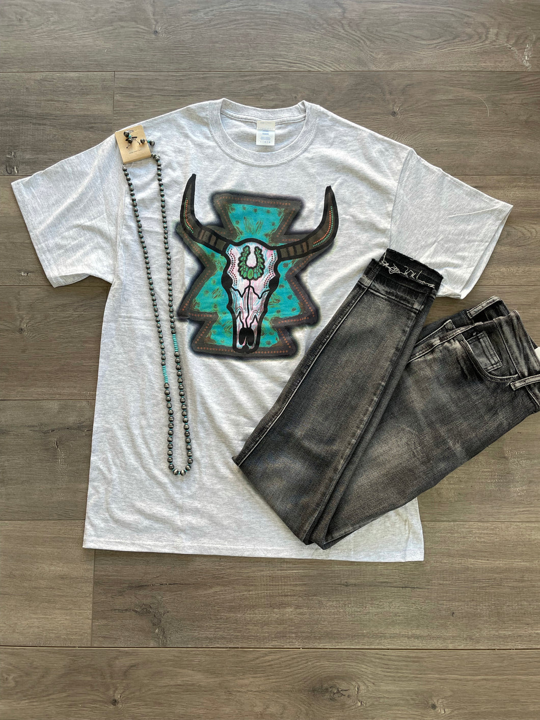 Turquoise Bull Skull Tee