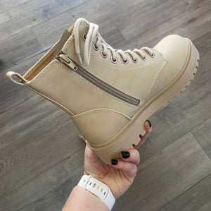 Beige Platform Combat Boots