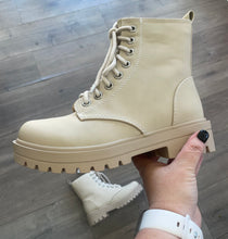 Beige Platform Combat Boots