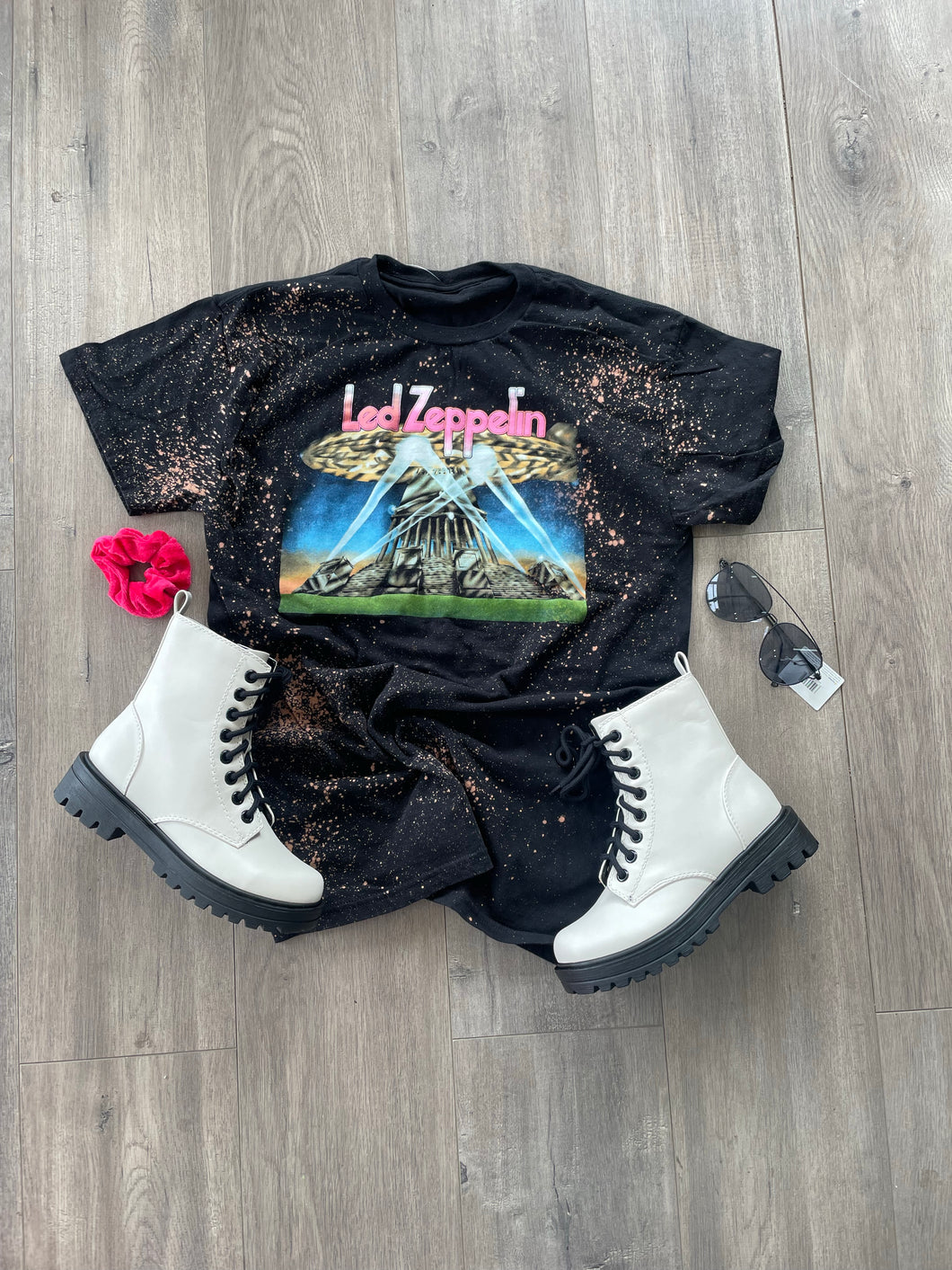 Licensed Led Zeppelin Screen Print Bleached T-Shirt