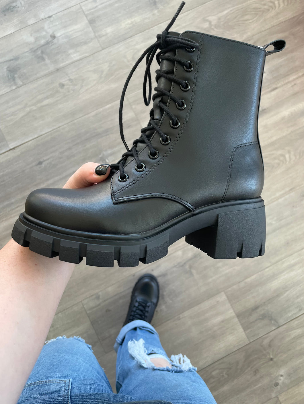Black Platform Combat Boots